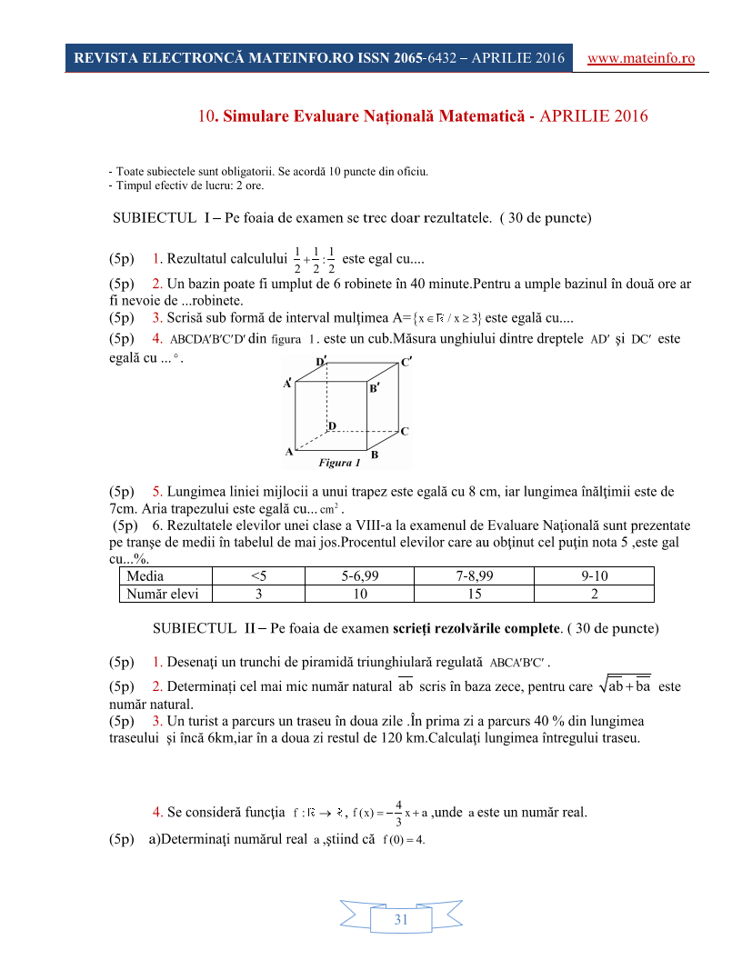 Evaluare Nationala aprilie 2016 p1