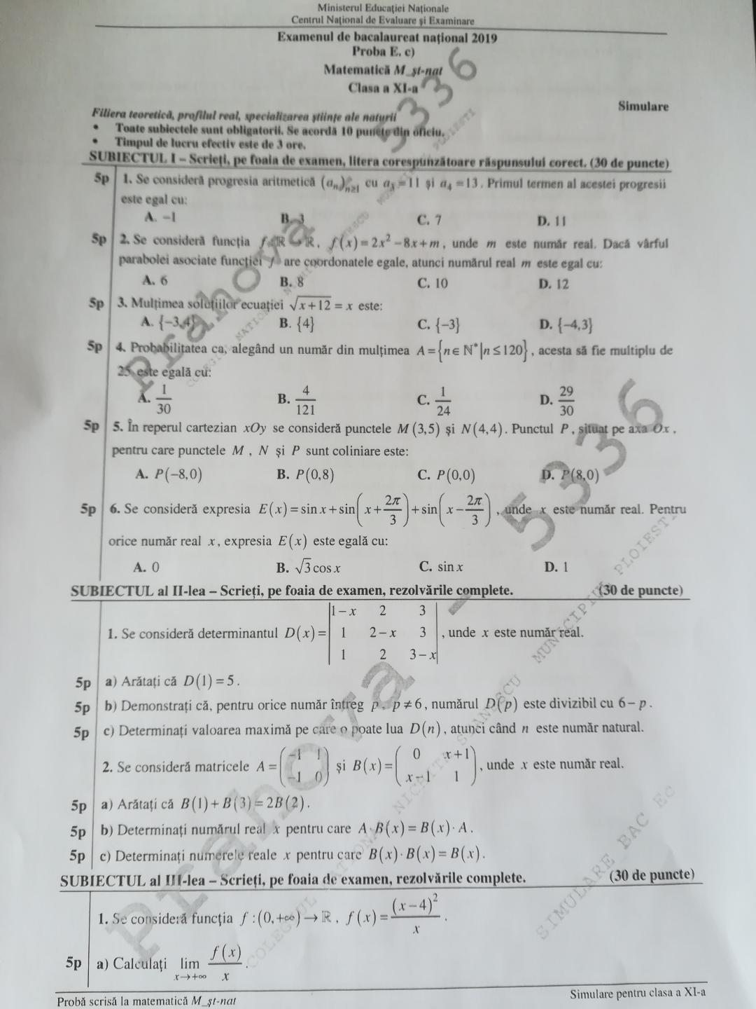 Simulare Bac 2016 Subiectul 3