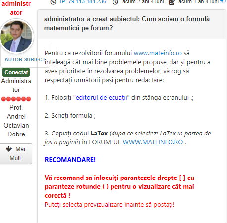 scriem formula pe forum